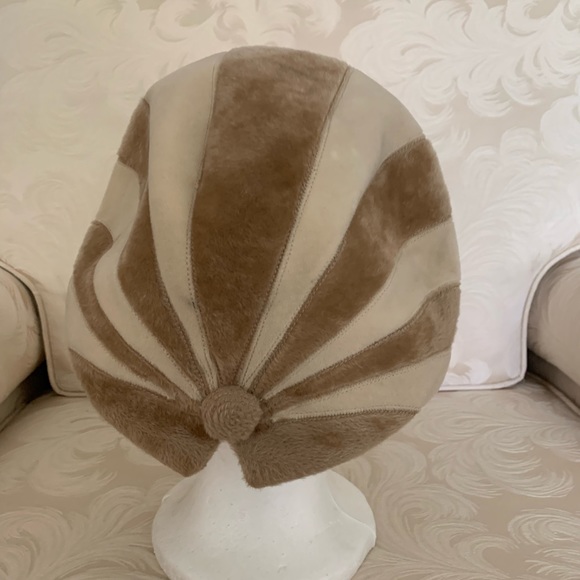 Vintage vintage Tam/hat from the 40s beige and brown stripe - Picture 2 of 6